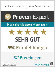 ProvenExpert Bewertungssiegel 2026 PB Fahrzeugpflege Saarlouis referenzen